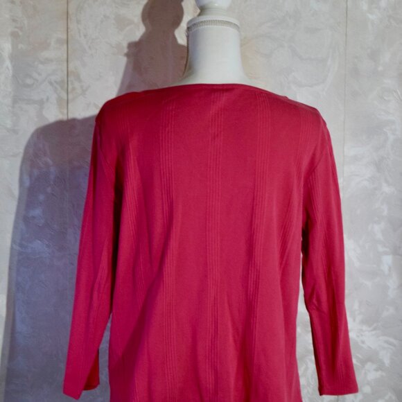 Lands' End Women's Magenta Ribbed Scoop Neck 3/4 Sleeve Top Size | L - Picture 4 of 5